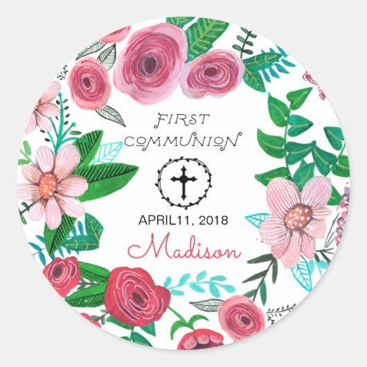 Eerste Heilige Communie Bloem | Ronde Sticker (Voorkant)