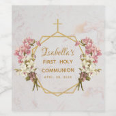 Eerste Heilige Communie Bloemen Gouden Marmeren Or Wijn Etiket (Enkel label)