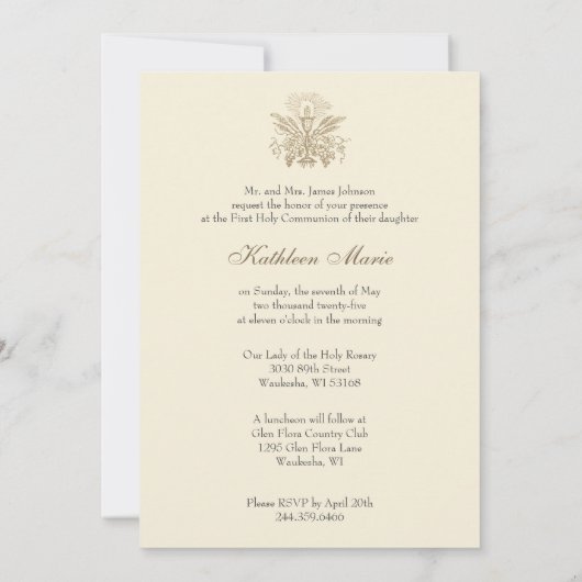Eerste Heilige Communie  Bloemen Kaart (Achterkant)