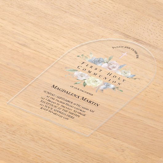 Eerste Heilige Communie Bloemen lijst Acryl Uitnodigingen (Laagn)