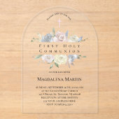 Eerste Heilige Communie Bloemen lijst Acryl Uitnodigingen (Voorkant)