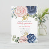 Eerste Heilige Communie Bloemen Navy Blauw Roze Kaart (Staand voorkant)