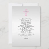 Eerste Heilige Communie Bloemen Roze Kruis MEISJE  Kaart (Achterkant)