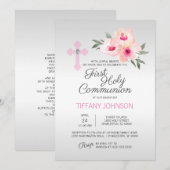 Eerste Heilige Communie Bloemen Roze Kruis MEISJE  Kaart (Voorkant / Achterkant)
