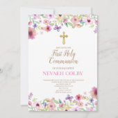 Eerste Heilige Communie Bloemen Uitnodigingen (Voorkant)