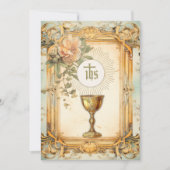 Eerste Heilige Communie Bloemen Vintage Kaart (Voorkant)