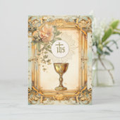 Eerste Heilige Communie Bloemen Vintage Kaart (Staand voorkant)