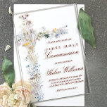 Eerste Heilige Communie bloemenkruis Acryl Uitnodigingen<br><div class="desc">Eerste Heilige Communie duidelijke uitnodiging</div>