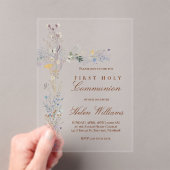 Eerste Heilige Communie bloemenkruis Acryl Uitnodigingen (Insitu (Draagbaar))