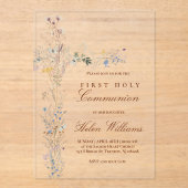Eerste Heilige Communie bloemenkruis Acryl Uitnodigingen (Voorkant)