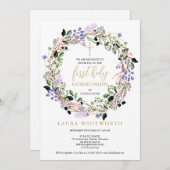 Eerste Heilige Communie Bloemenlavendel Garland Kaart (Voorkant / Achterkant)