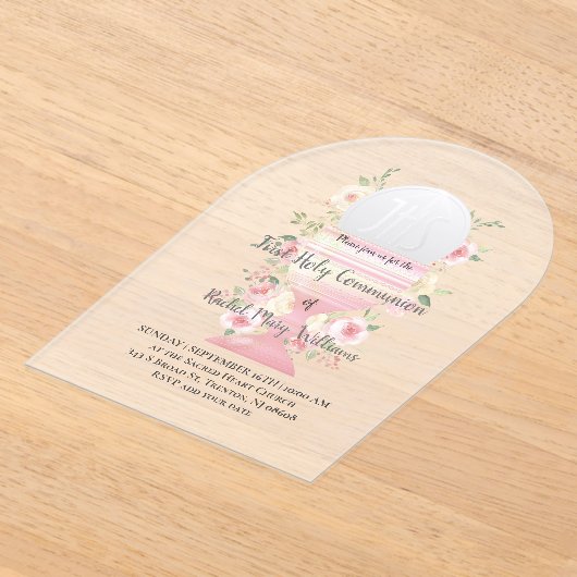 Eerste Heilige Communie bloemenontwerp Acryl Uitnodigingen (Laagn)