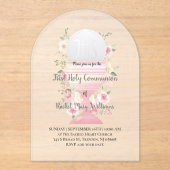 Eerste Heilige Communie bloemenontwerp Acryl Uitnodigingen (Voorkant)