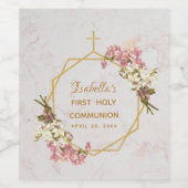 Eerste Heilige Communie Bloemenorchideeën Goud Mar Wijn Etiket (Enkel label)