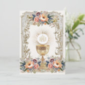 Eerste Heilige Communie Bloemenuitnodiging Kaart (Staand voorkant)