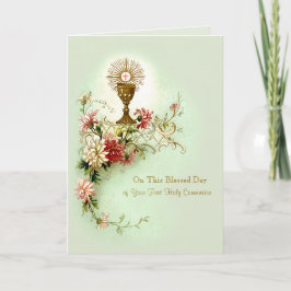 Eerste Heilige Communie Bloemkelk Zegen Feestdagen Kaart