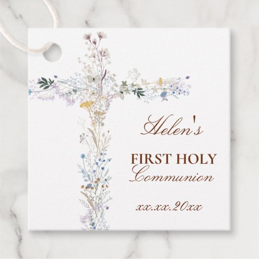 Eerste Heilige Communie bloemkruis Bedankjes Labels (Voorkant)