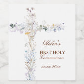 Eerste Heilige Communie bloemkruis Wijn Etiket (Enkel label)