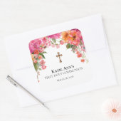 Eerste Heilige Communie Bloemstuk Aangepaste Vierk Vierkante Sticker (Envelop)