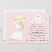 Eerste Heilige Communie Blond Meisje Witte Duiven Kaart (Voorkant)