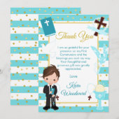 Eerste Heilige Communie Blonde Jongen met Blauwe S Bedankkaart (Voorkant / Achterkant)