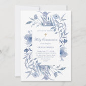 Eerste Heilige Communie | Blue Floral Chinoiserie Kaart (Voorkant)