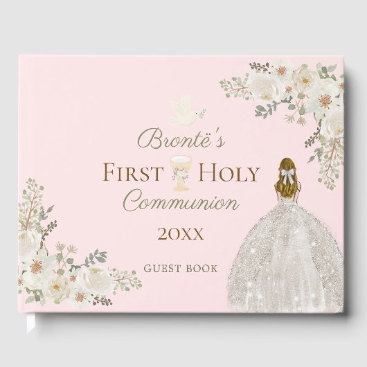 Eerste Heilige Communie Blush Pink Guest Book Girl Gastenboek (Voorkant)