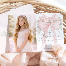 Eerste Heilige Communie Blush Roze Boog Foto Kaart