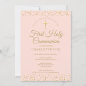 Eerste Heilige Communie Blush Roze Goud Stof Save The Date (Voorkant)