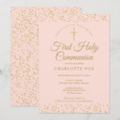 Eerste Heilige Communie Blush Roze Goud Stof Save The Date (Voorkant / Achterkant)