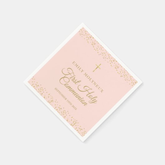 Eerste Heilige Communie Blush Roze Goud Stof Serve Servet (Hoek)