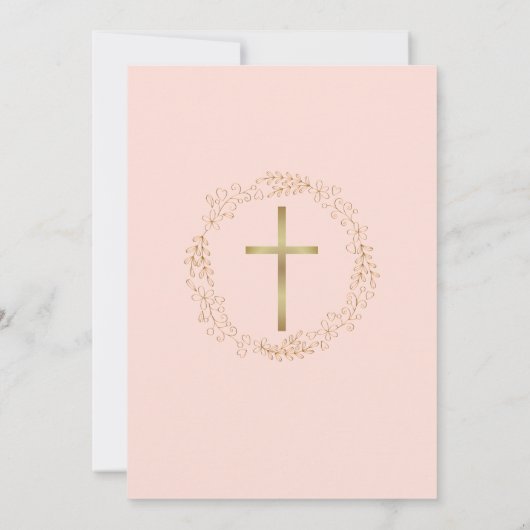 Eerste Heilige Communie Blush Roze Gouden Kruis Bl Kaart (Achterkant)