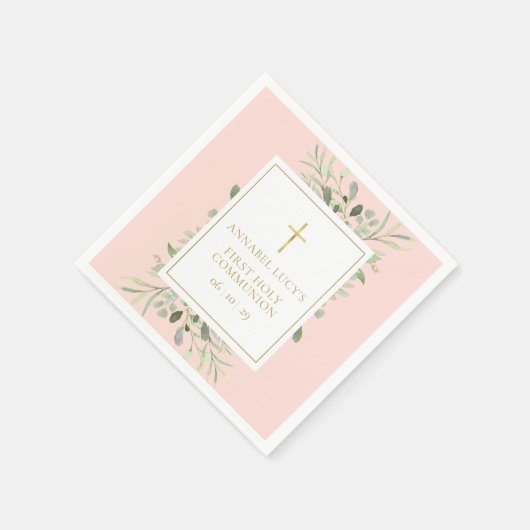 Eerste Heilige Communie Blush Roze Groene Tinten Servet (Hoek)