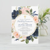 Eerste Heilige Communie blush roze marineblauw mei Kaart (Staand voorkant)