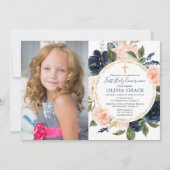 Eerste Heilige Communie blush roze marineblauwe fo Kaart (Voorkant)