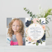 Eerste Heilige Communie blush roze marineblauwe fo Kaart (Staand voorkant)