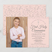 Eerste Heilige Communie Blush Roze Stardust Foto Save The Date (Voorkant / Achterkant)