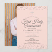 Eerste Heilige Communie Blush Roze Zilver Foto Kaart (Voorkant / Achterkant)