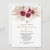 Eerste Heilige Communie Boho Bourgondië Pampas gra Kaart (Voorkant)