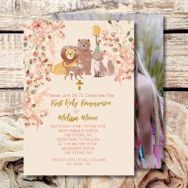 Eerste Heilige Communie Boho Safari Blush Roze Fot Kaart