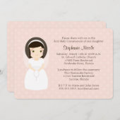 Eerste Heilige Communie Brunette Girl Kaart (Voorkant / Achterkant)