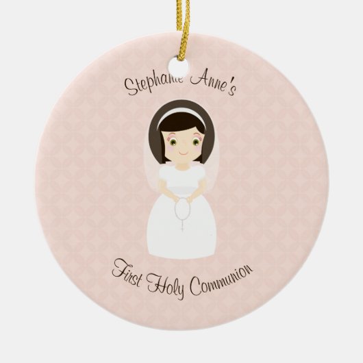 Eerste Heilige Communie Brunette Girl Keramisch Ornament (Voorkant)