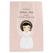 Eerste Heilige Communie Brunette Girl Medium Cadeauzakje (Voorkant)