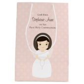 Eerste Heilige Communie Brunette Girl Medium Cadeauzakje (Achterkant)