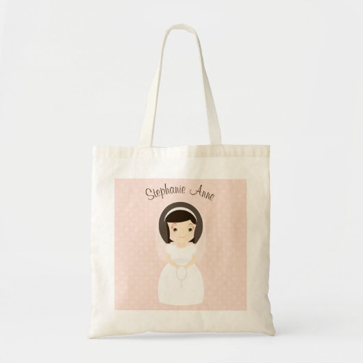 Eerste Heilige Communie Brunette Girl Tote Bag (Voorkant)