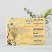 Eerste Heilige Communie Chalice Dove Invitation Go Kaart (Staand voorkant)
