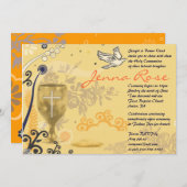 Eerste Heilige Communie Chalice Dove Invitation Go Kaart (Voorkant / Achterkant)