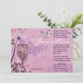 Eerste Heilige Communie Chalice Dove Invitation ro Kaart (Staand voorkant)