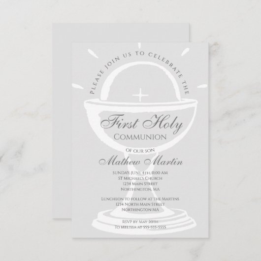 Eerste Heilige Communie Chalice Gray Kaart (Voorkant / Achterkant)