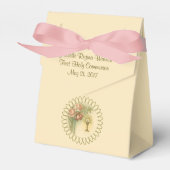 Eerste Heilige Communie Chalice Host Pink Flowers Bedankdoosjes (Voorkant Zijde)